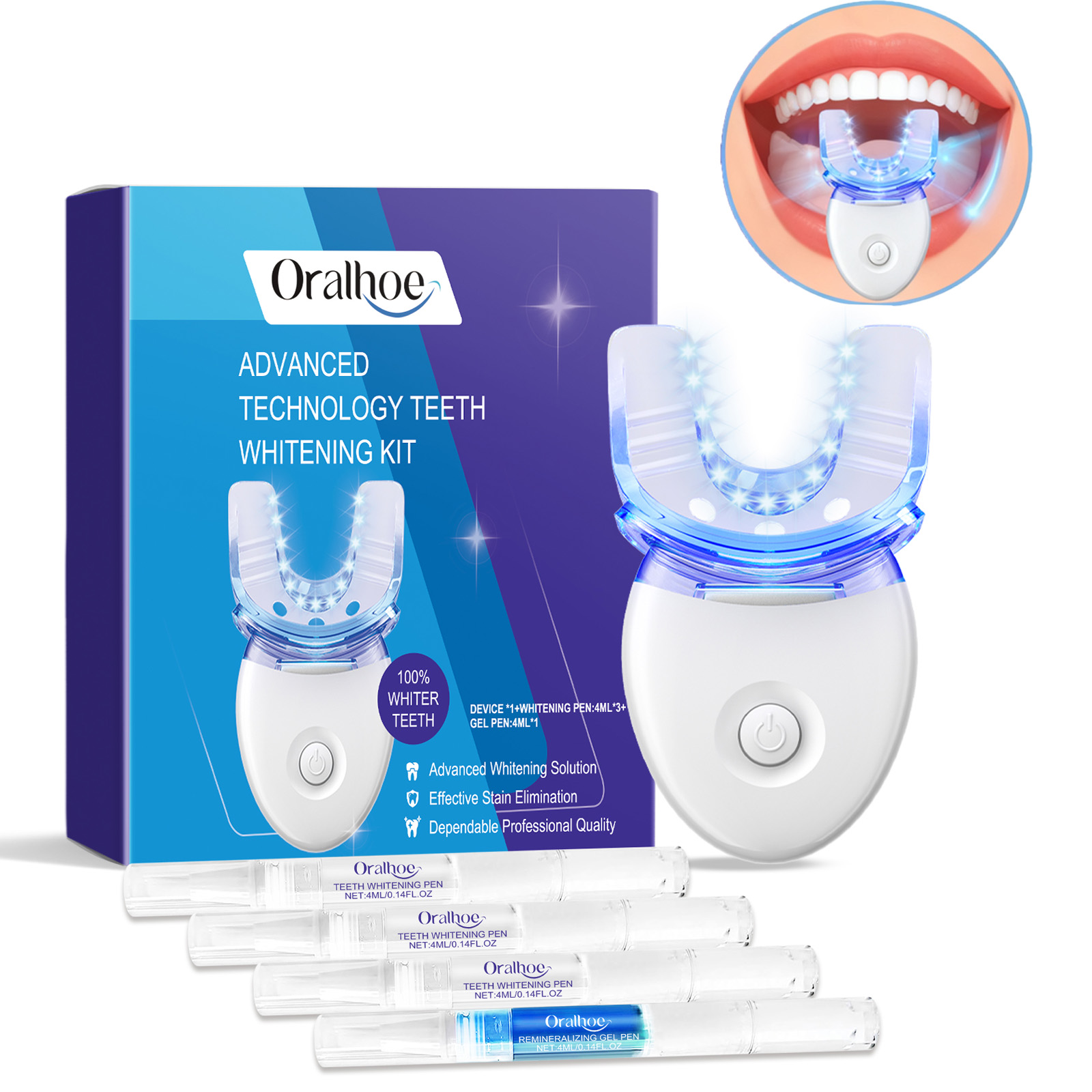 Teeth Whitening Gel Peroxide - Kit professionnel de lumière LED de